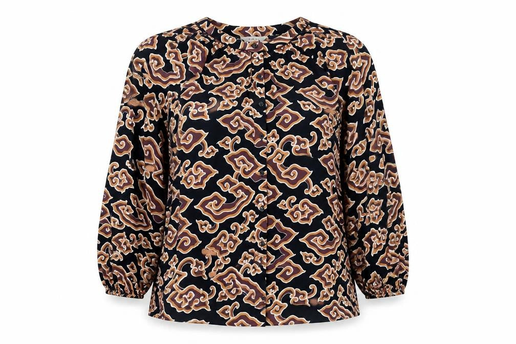 Per Una Womens Black Geometric Polyester Basic Button-Up Size 16 Round Neck