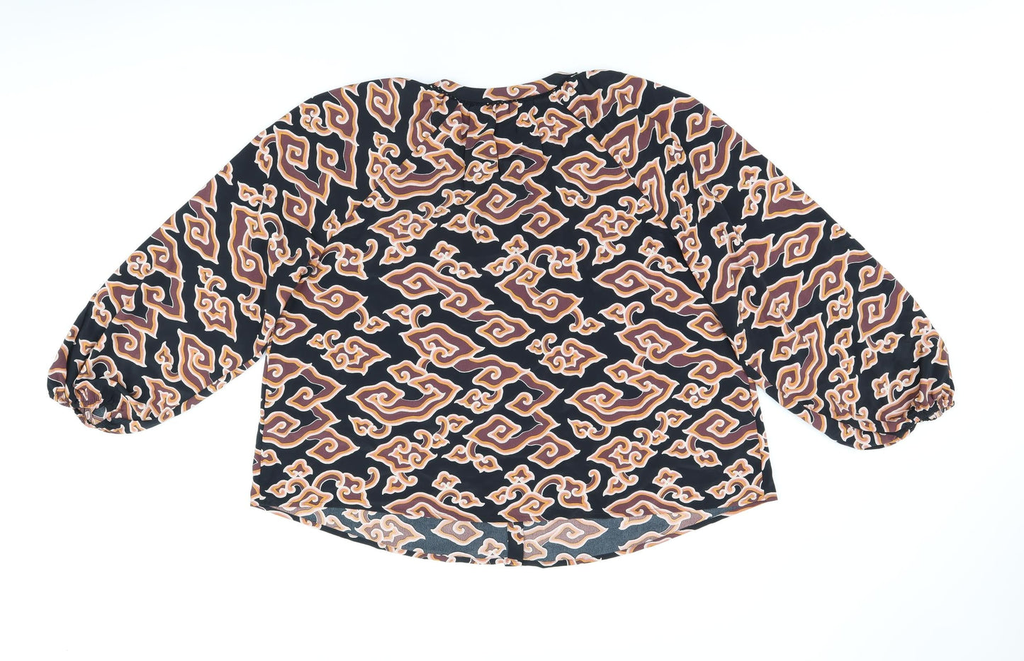 Per Una Womens Black Geometric Polyester Basic Button-Up Size 16 Round Neck