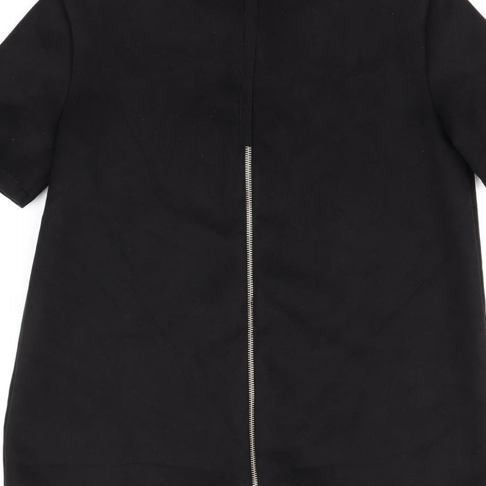 Zara Womens Black Polyester Basic T-Shirt Size S Round Neck - Suede Effect