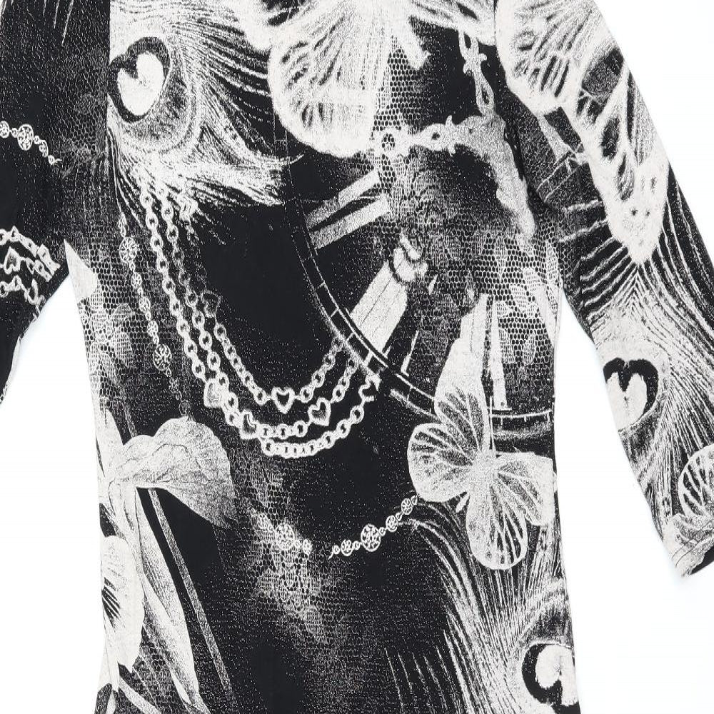 MANDI Womens Black Geometric Viscose Bodycon Size 12 Round Neck Pullover - Butterfly Print