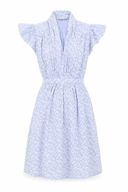 French Connection Womens Blue Geometric Viscose Skater Dress Size 8 V-Neck Pullover