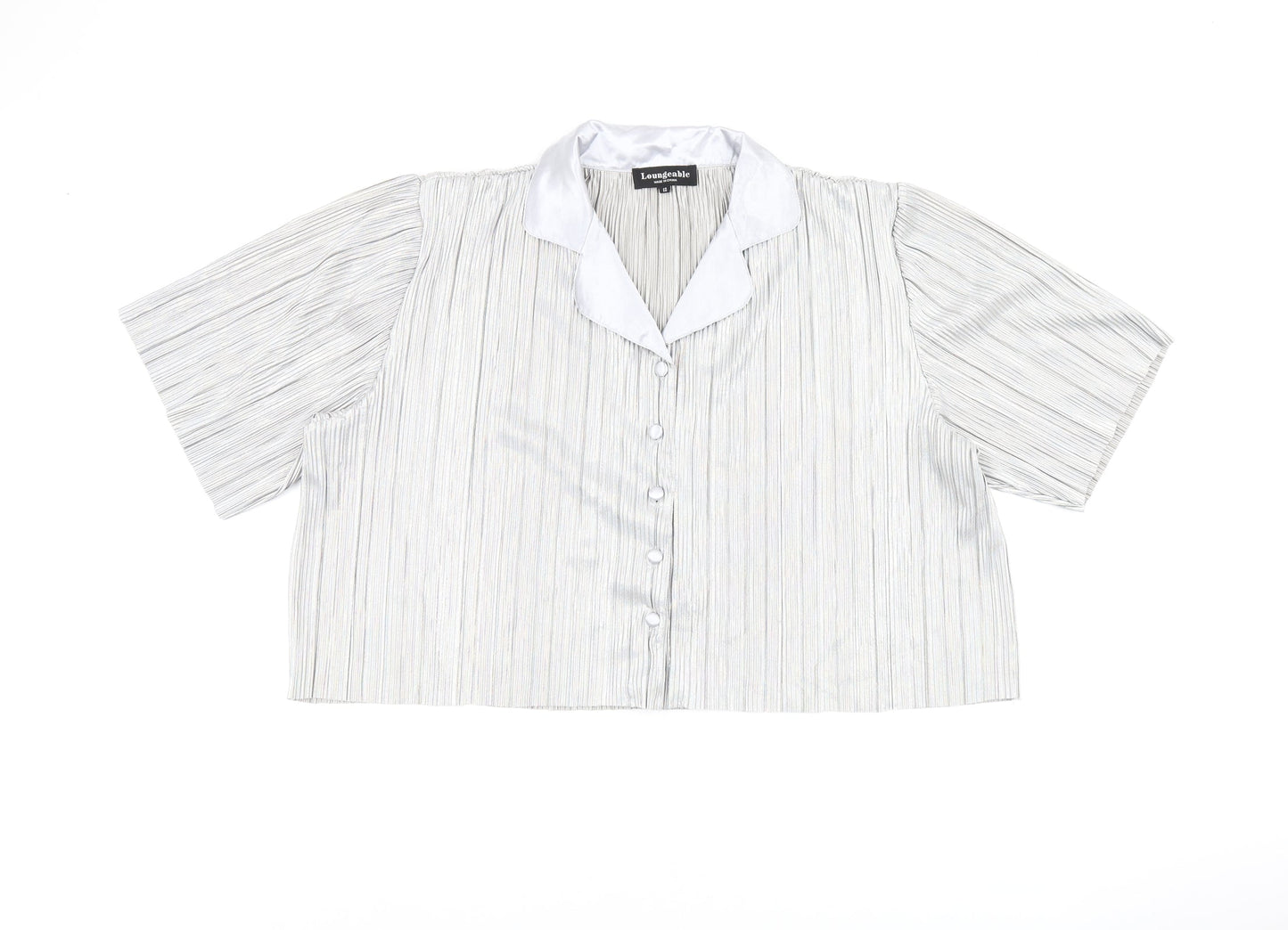 Loungeable Womens Silver Polyester Basic Button-Up Size 12 Collared