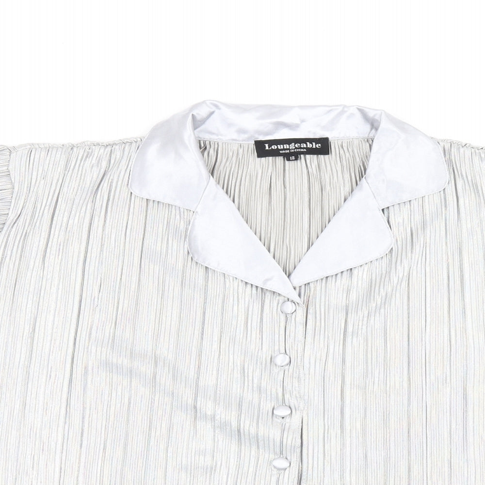 Loungeable Womens Silver Polyester Basic Button-Up Size 12 Collared