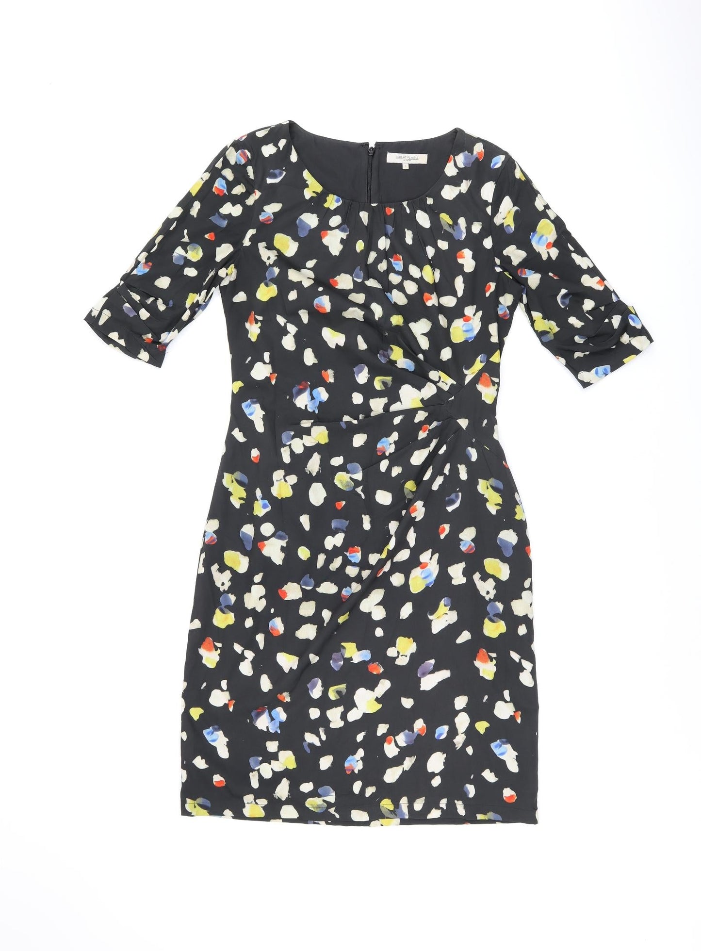 Great Plains Womens Black Geometric Polyester Bodycon Size S Round Neck Zip