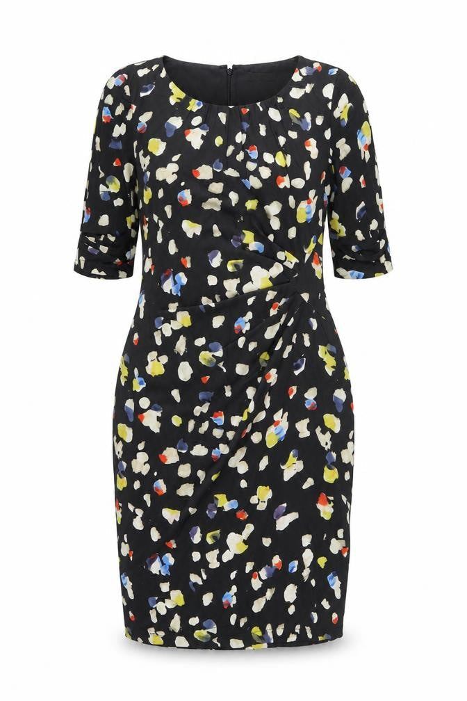 Great Plains Womens Black Geometric Polyester Bodycon Size S Round Neck Zip