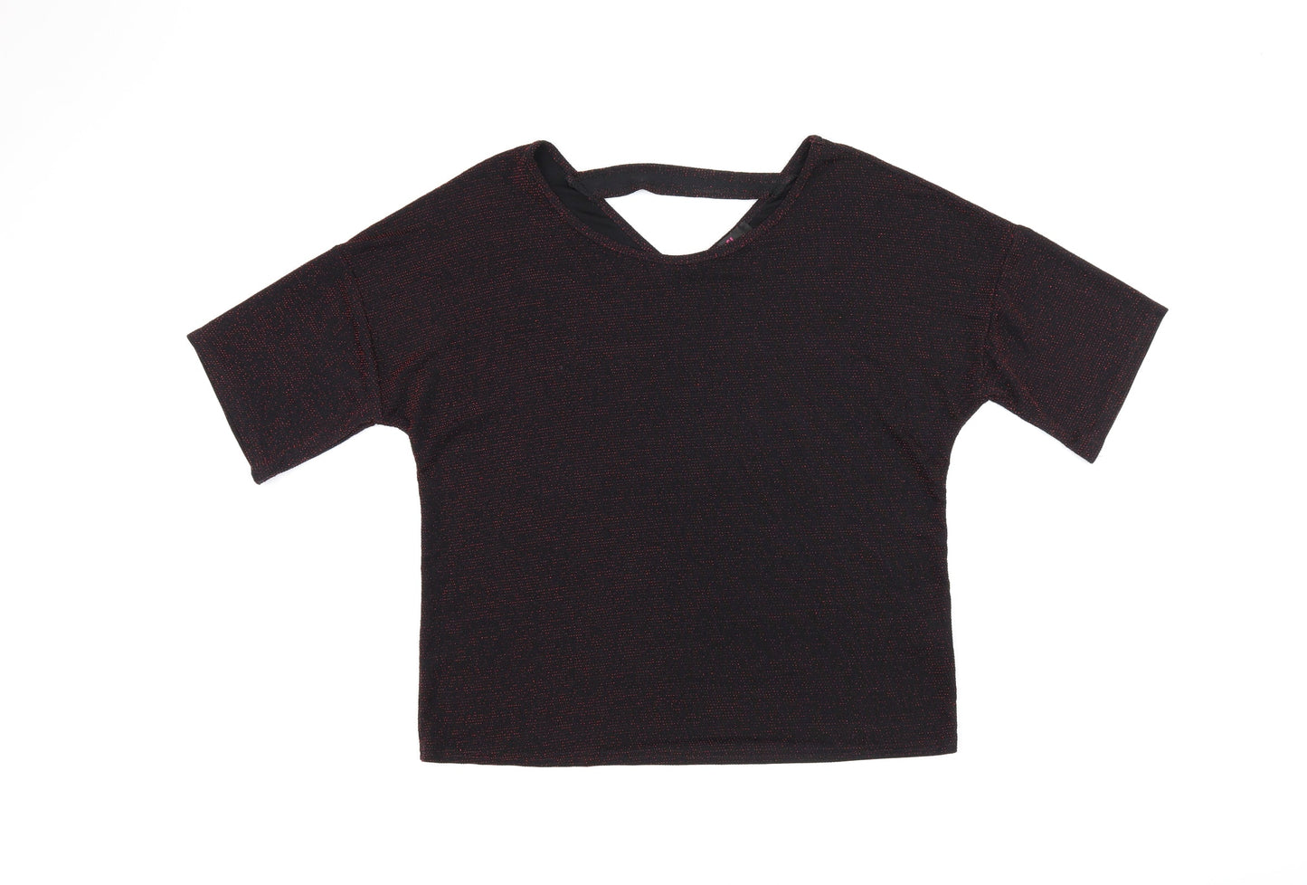 Simon Jeffrey Womens Black Nylon Basic T-Shirt Size 16 Round Neck - Glitter Detail