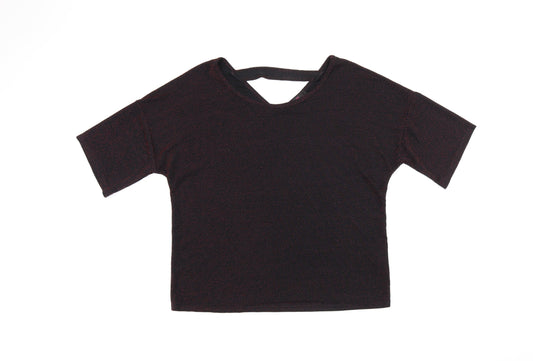 Simon Jeffrey Womens Black Nylon Basic T-Shirt Size 16 Round Neck - Glitter Detail