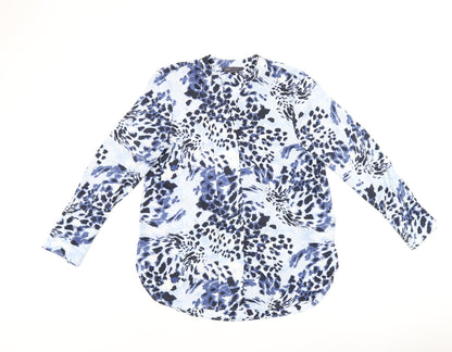 Marks & Spencer Womens Blue Geometric Polyester Basic Button-Up Size 10 V-Neck