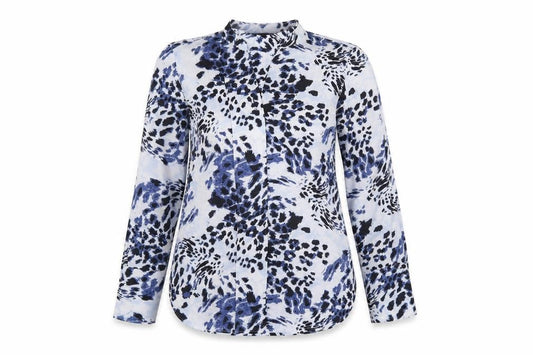 Marks and Spencer Womens Blue Geometric Polyester Basic Button-Up Size 10 V-Neck