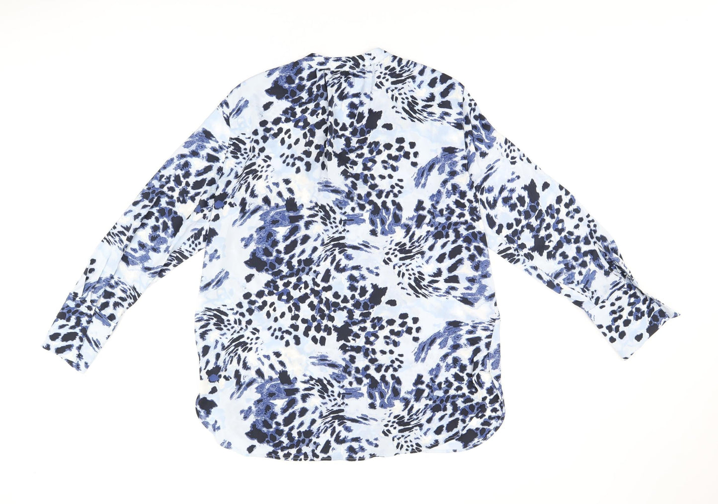 Marks and Spencer Womens Blue Geometric Polyester Basic Button-Up Size 10 V-Neck