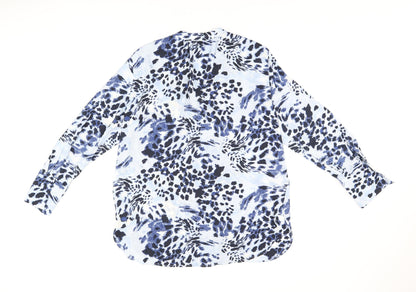 Marks & Spencer Womens Blue Geometric Polyester Basic Button-Up Size 10 V-Neck