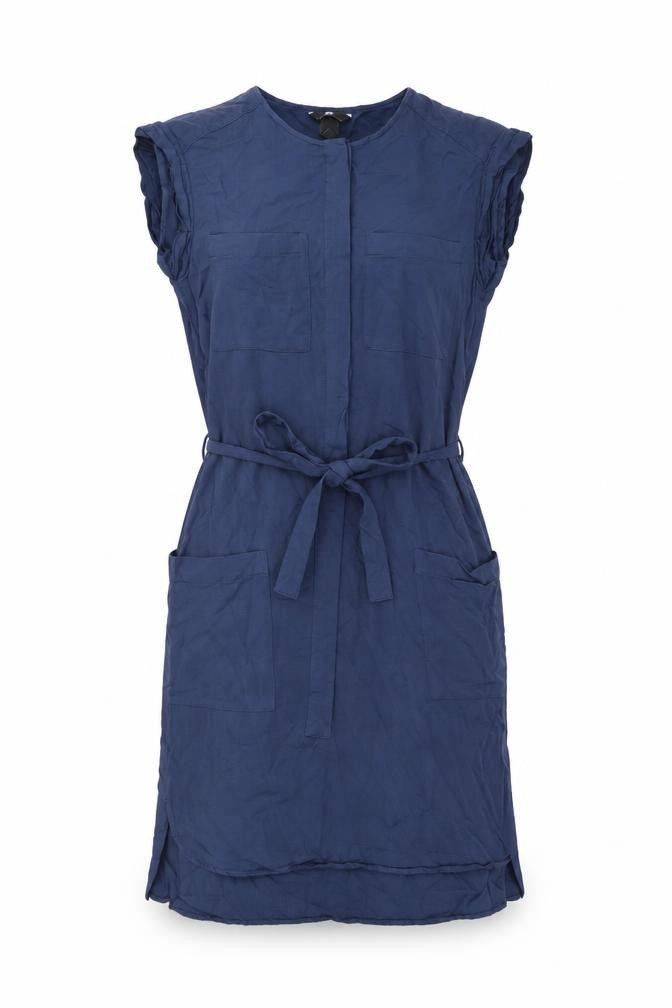 H&M Womens Blue Polyester Shift Size 6 Round Neck Button - Belted