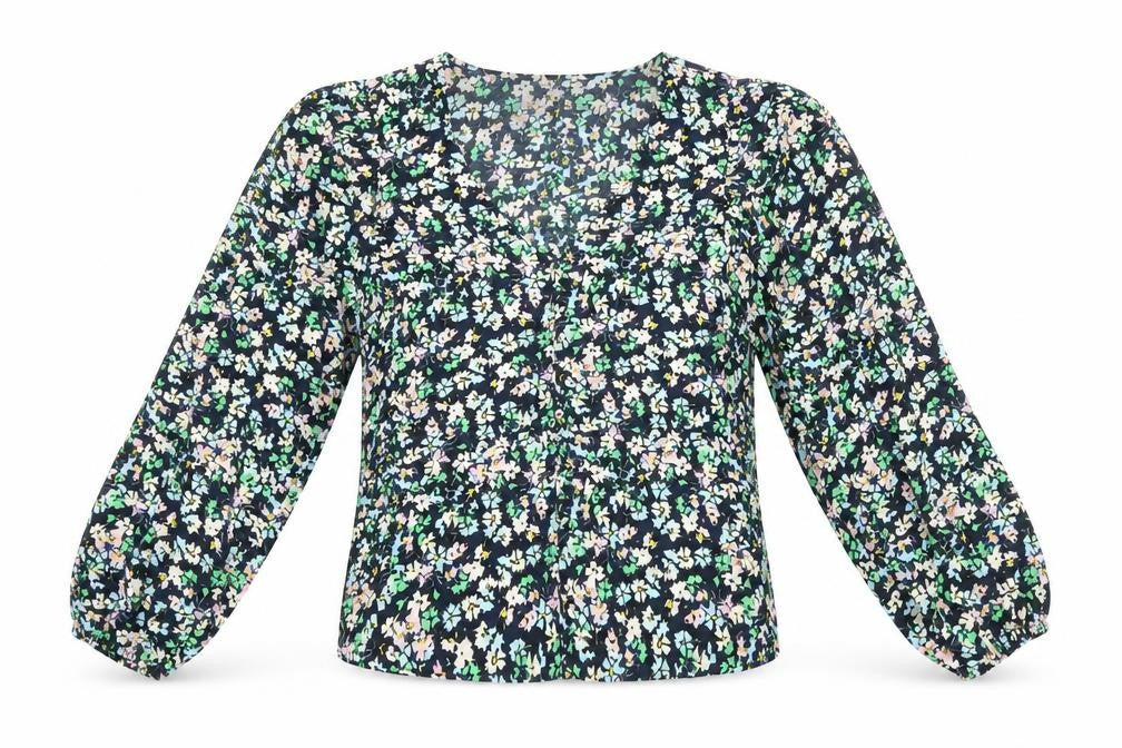 Marks & Spencer Womens Blue Floral Polyester Basic Blouse Size 8 V-Neck