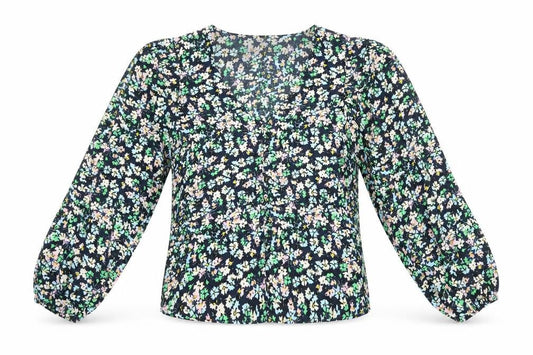 Marks and Spencer Womens Blue Floral Polyester Basic Blouse Size 8 V-Neck