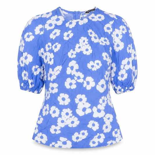 Marks and Spencer Womens Blue Floral Viscose Basic Blouse Size 6 Round Neck