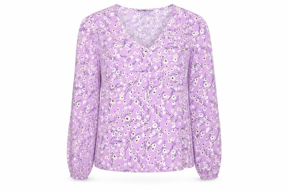 Marks & Spencer Womens Purple Floral Viscose Basic Button-Up Size 6 V-Neck
