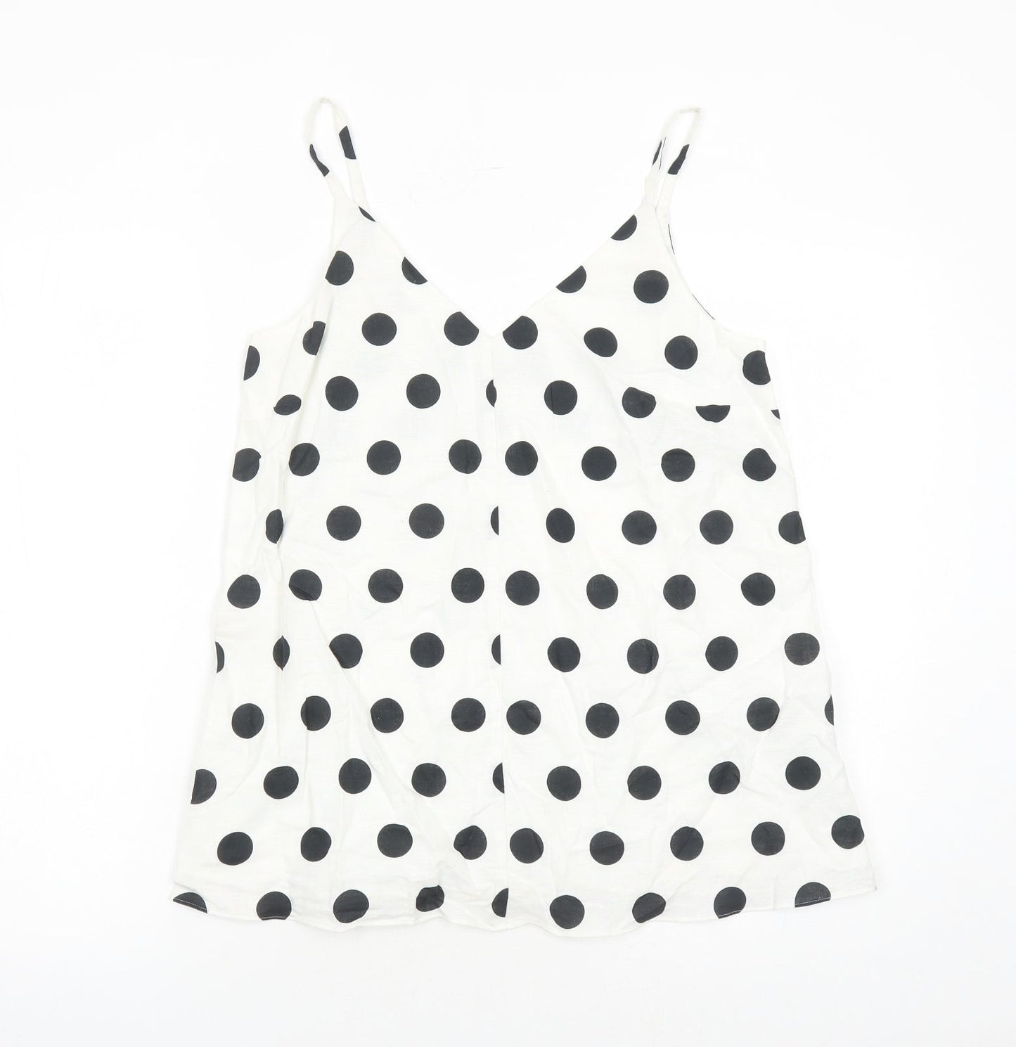 Marks and Spencer Womens White Polka Dot Flax Camisole Tank Size 8 V-Neck - Lined