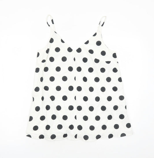 Marks and Spencer Womens White Polka Dot Flax Camisole Tank Size 8 V-Neck - Lined