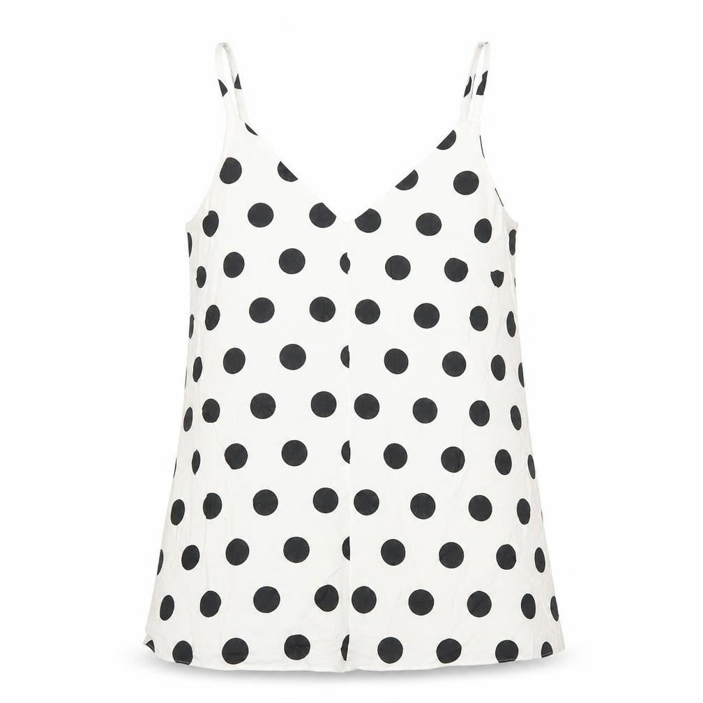 Marks & Spencer Womens White Polka Dot Flax Camisole Tank Size 8 V-Neck - Lined