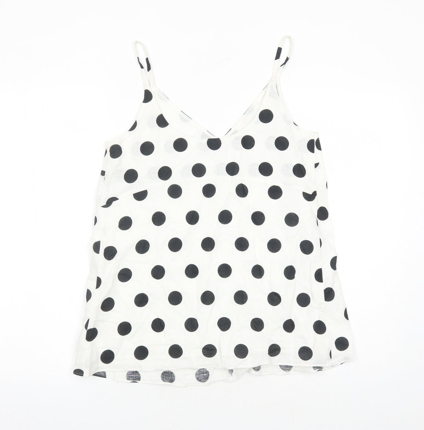 Marks and Spencer Womens White Polka Dot Flax Camisole Tank Size 8 V-Neck - Lined