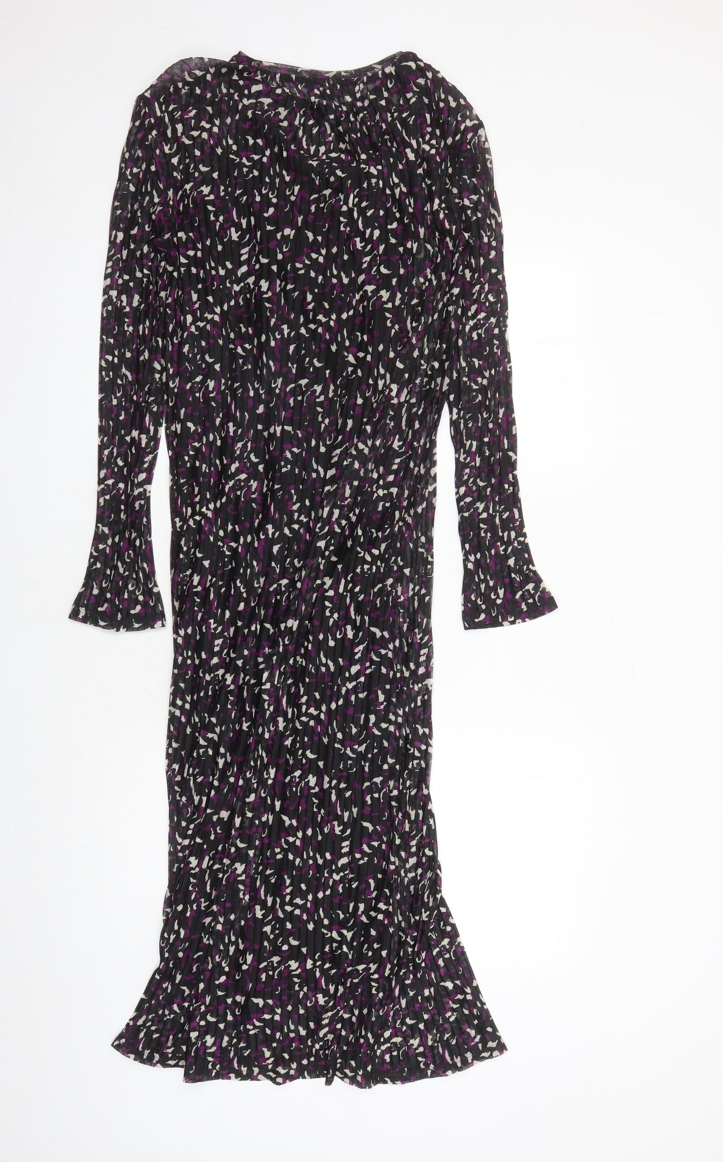 Marks and Spencer Womens Black Geometric Polyester A-Line Size 10 Round Neck Pullover