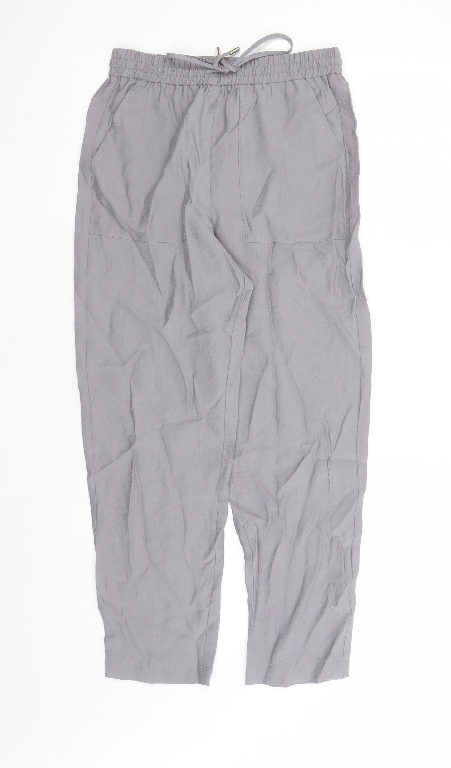Marks and Spencer Womens Grey Lyocell Capri Trousers Size 8 L24 in Regular Drawstring - Elasticated Waist Pockets