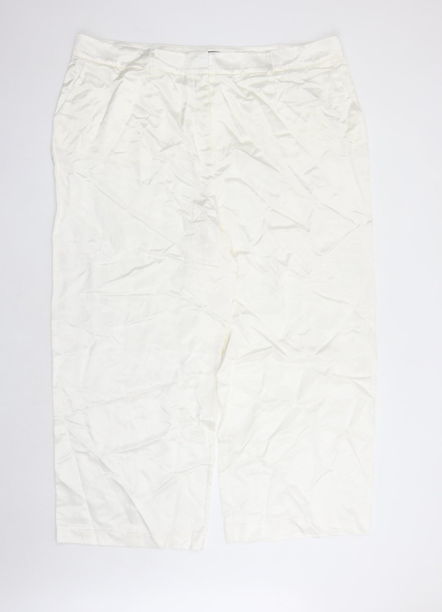 Marks and Spencer Womens White Viscose Dress Pants Trousers Size 24 L27 in Regular Zip - Pockets
