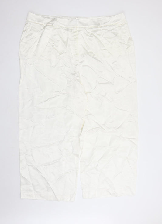 Marks and Spencer Womens White Viscose Dress Pants Trousers Size 24 L27 in Regular Zip - Pockets