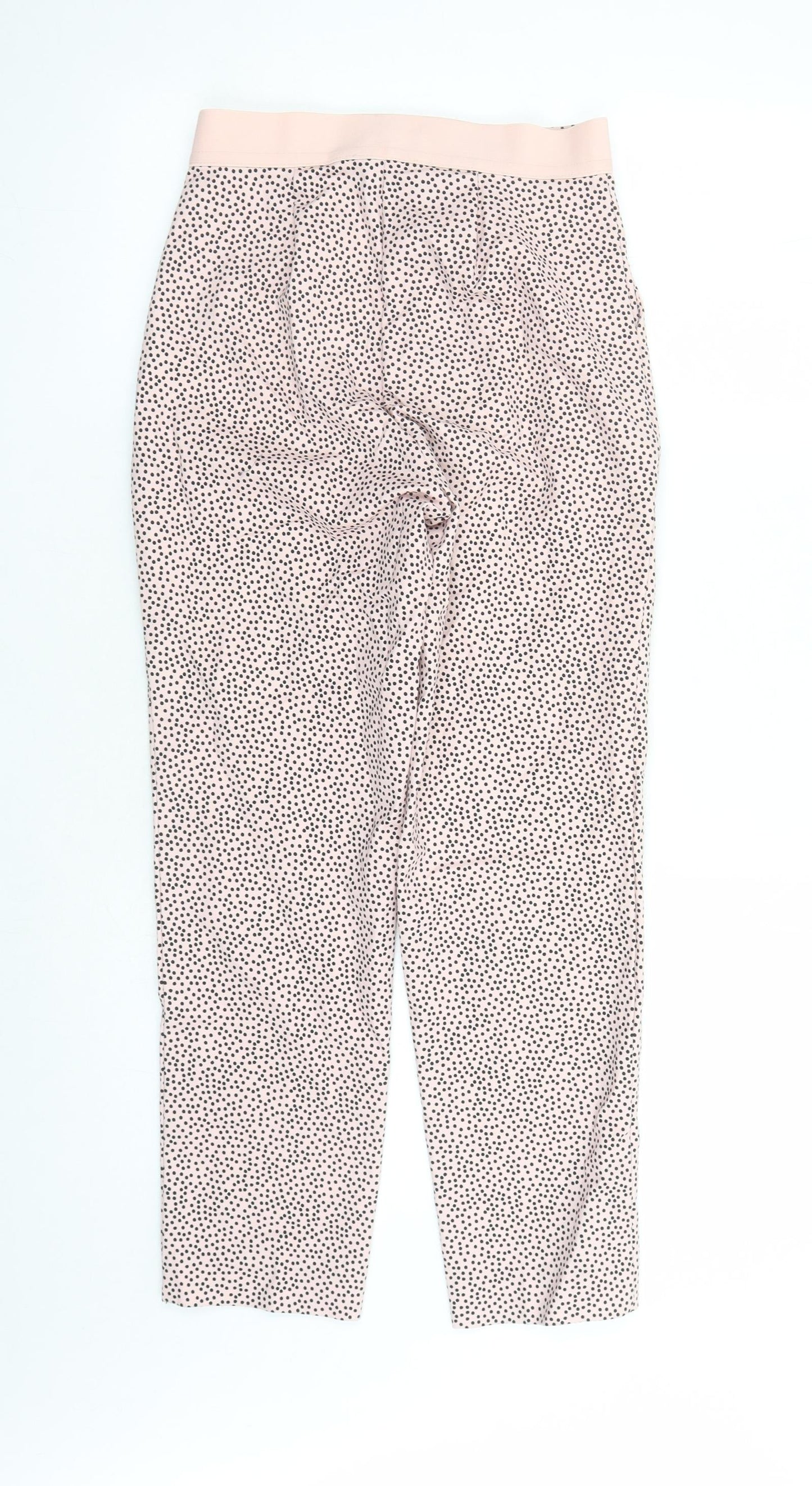 Marks and Spencer Womens Pink Polka Dot Cotton Capri Trousers Size 6 L25 in Regular Zip - Elasticated Waist Pockets