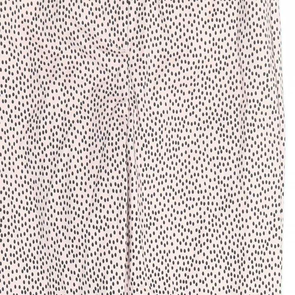Marks and Spencer Womens Pink Polka Dot Cotton Capri Trousers Size 6 L25 in Regular Zip - Elasticated Waist Pockets