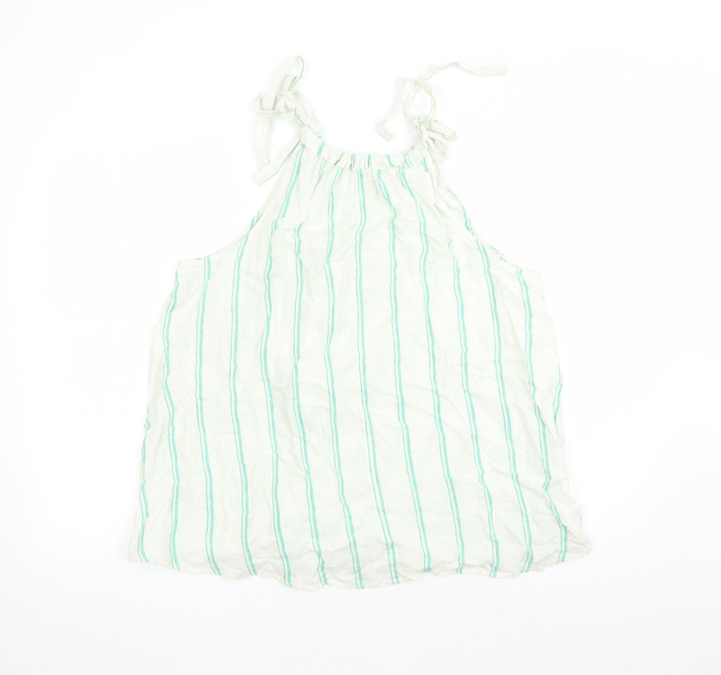 Marks and Spencer Womens Ivory Striped Flax Camisole Tank Size 16 Round Neck