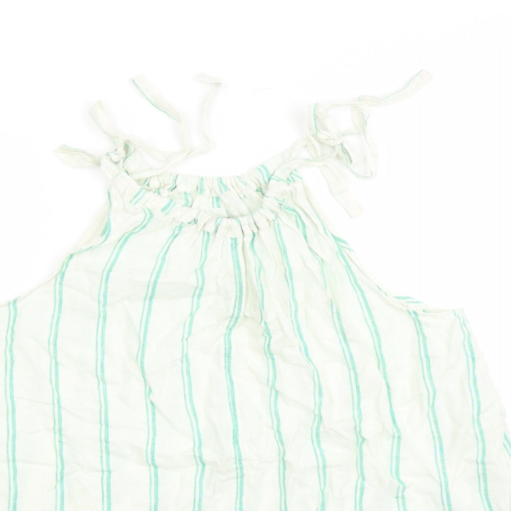Marks and Spencer Womens Ivory Striped Flax Camisole Tank Size 16 Round Neck