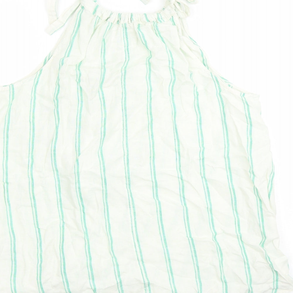 Marks and Spencer Womens Ivory Striped Flax Camisole Tank Size 16 Round Neck