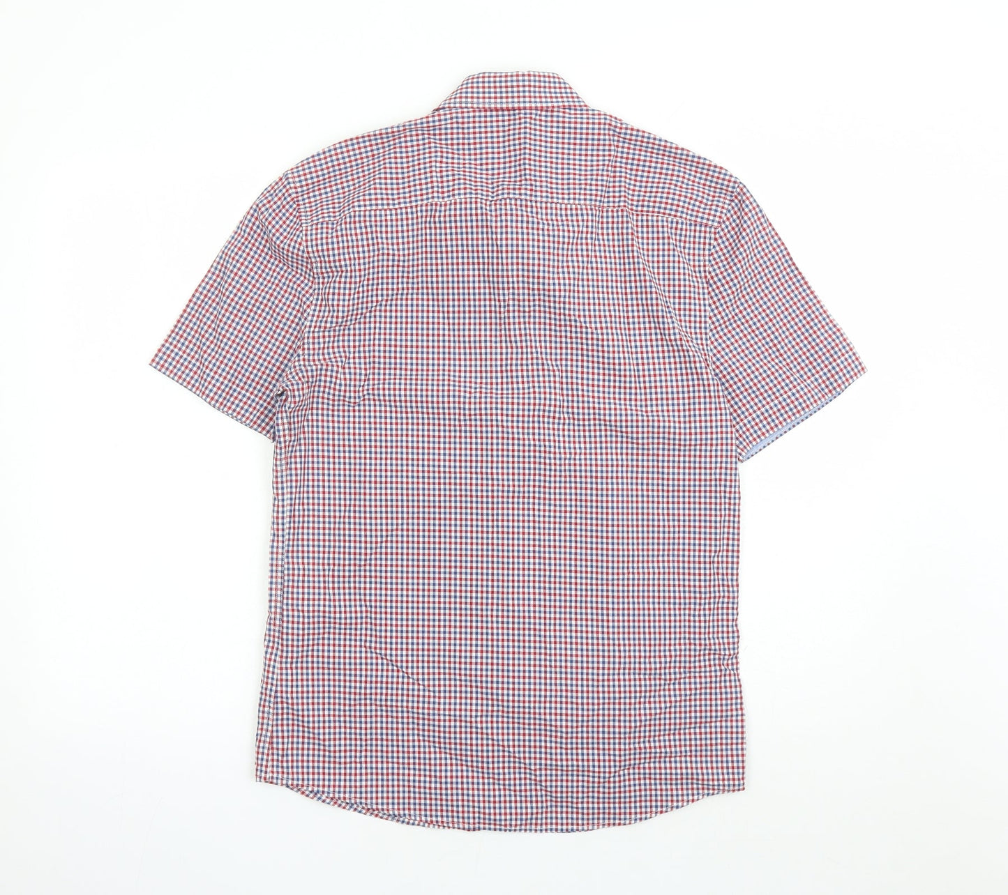Marks and Spencer Mens Red Check Cotton Button-Up Size S Collared Button