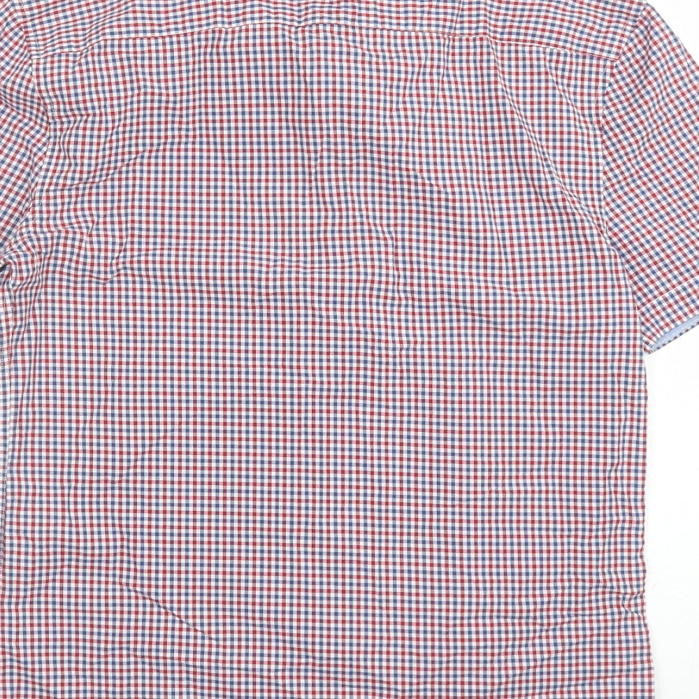 Marks and Spencer Mens Red Check Cotton Button-Up Size S Collared Button
