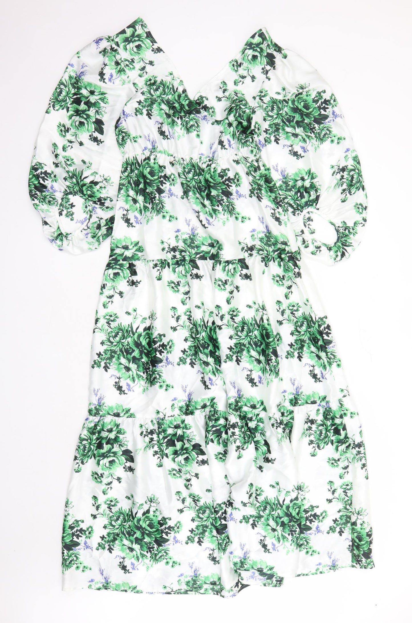 Marks and Spencer Womens White Floral Polyester Maxi Size 8 V-Neck Pullover