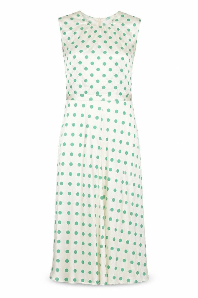Marks & Spencer Womens Ivory Polka Dot Viscose A-Line Size 8 Round Neck Zip