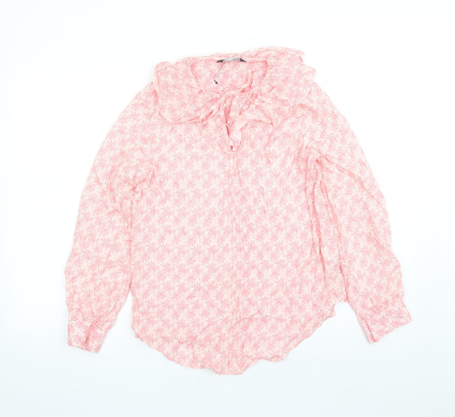 Marks and Spencer Womens Pink Geometric Viscose Basic Blouse Size 6 Collared - Keyhole Neckline