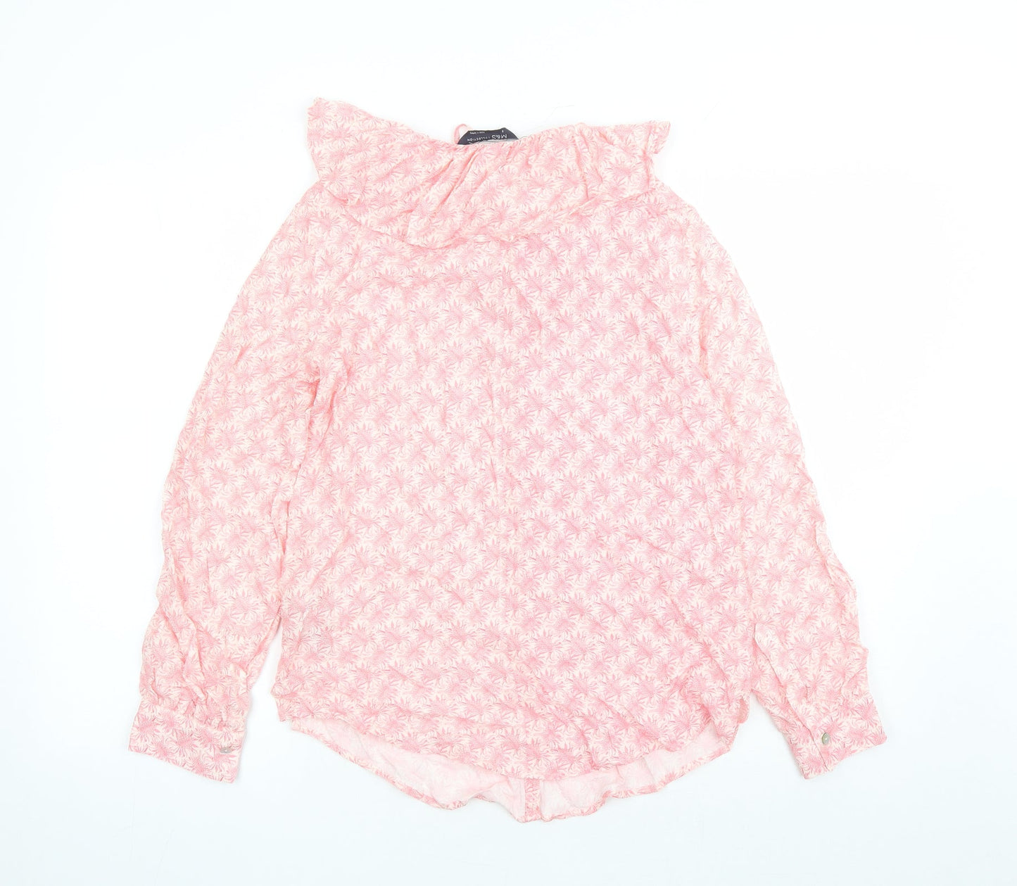 Marks and Spencer Womens Pink Geometric Viscose Basic Blouse Size 6 Collared - Keyhole Neckline