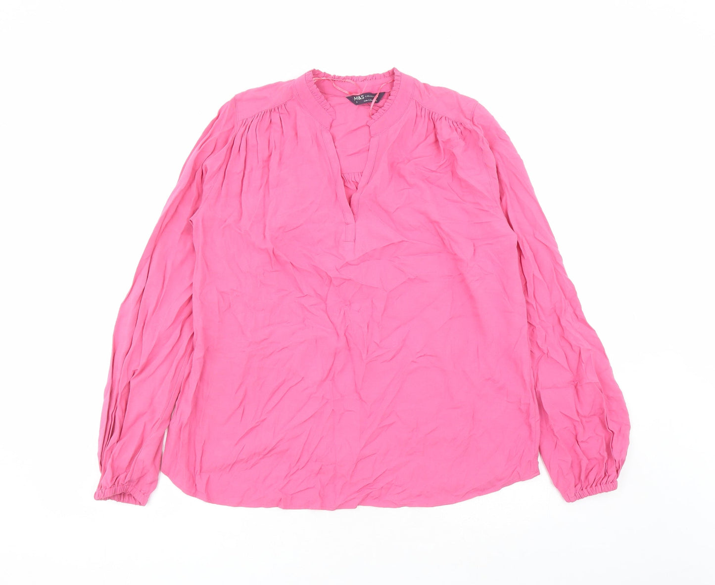Marks and Spencer Womens Pink Viscose Basic Blouse Size 6 V-Neck