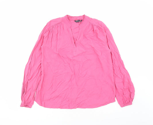 Marks and Spencer Womens Pink Viscose Basic Blouse Size 6 V-Neck