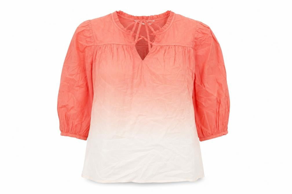 Per Una Womens Multicoloured 100% Cotton Basic Blouse Size 6 Round Neck - Ombre Effect Keyhole Neckline