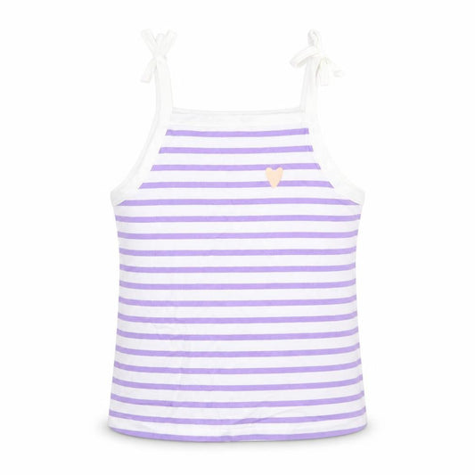 Marks & Spencer Girls White Striped Cotton Camisole Tank Size 2-3 Years Square Neck Tie - Heart Detail