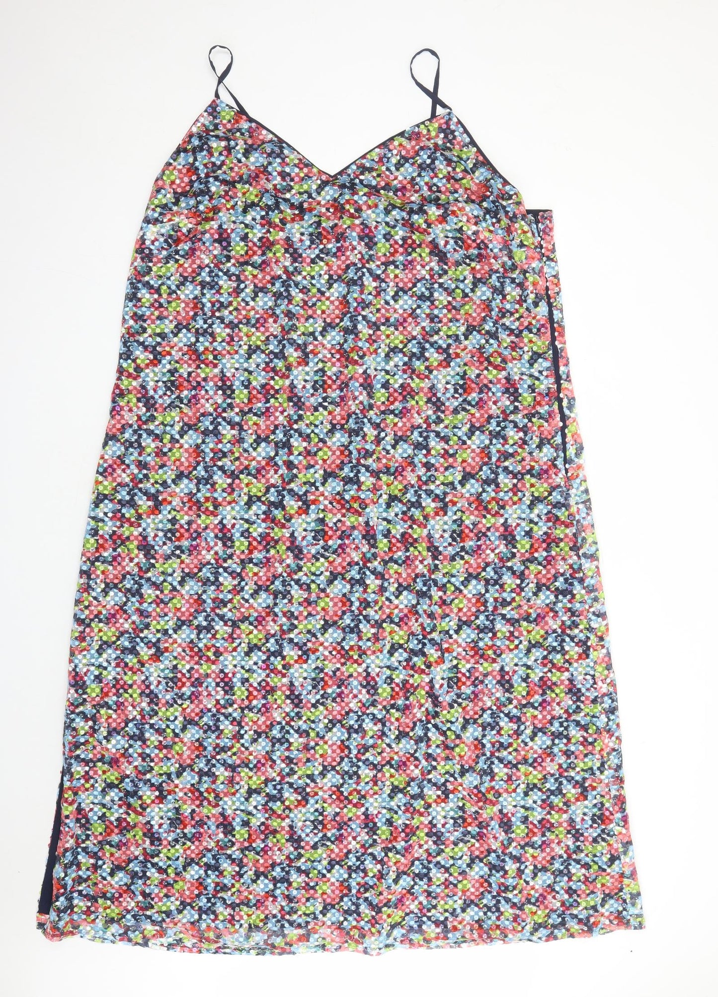 Marks and Spencer Womens Multicoloured Geometric Polyester Slip Dress Size 24 V-Neck Zip - Sequin Detail