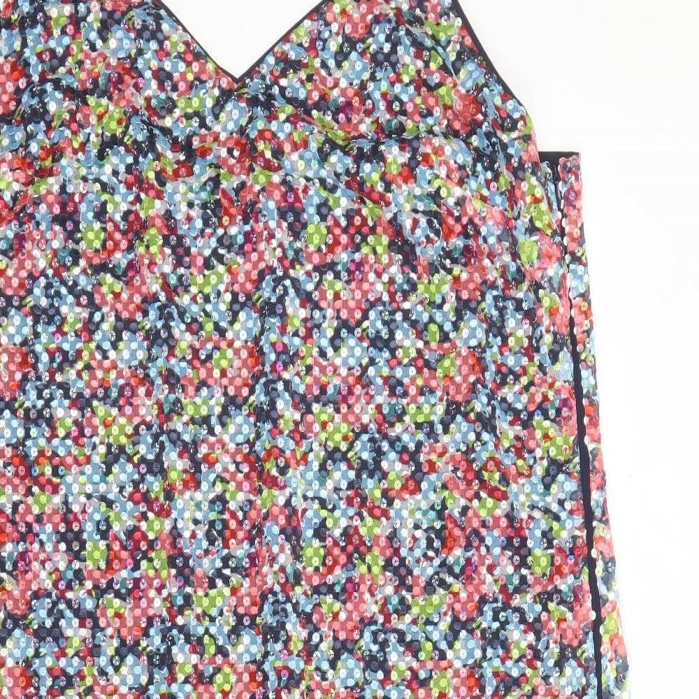 Marks and Spencer Womens Multicoloured Geometric Polyester Slip Dress Size 24 V-Neck Zip - Sequin Detail