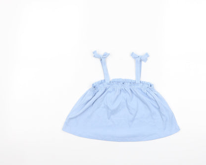 Additional front view of H&M girls’ blue polyester basic blouse, size 3-4, years square neck pullover