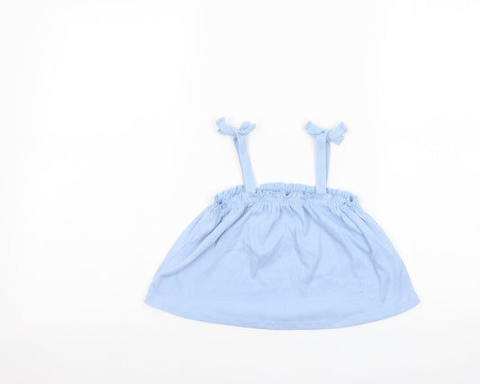 H&M Girls Blue Polyester Basic Blouse Size 3-4 Years Square Neck Pullover