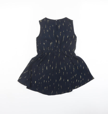 Back view of NAME IT girls’ black geometric polyester basic blouse, size 2, years round neck button