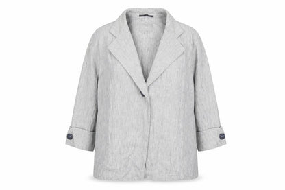 Per Una Womens Grey Striped Jacket Size 18 Button