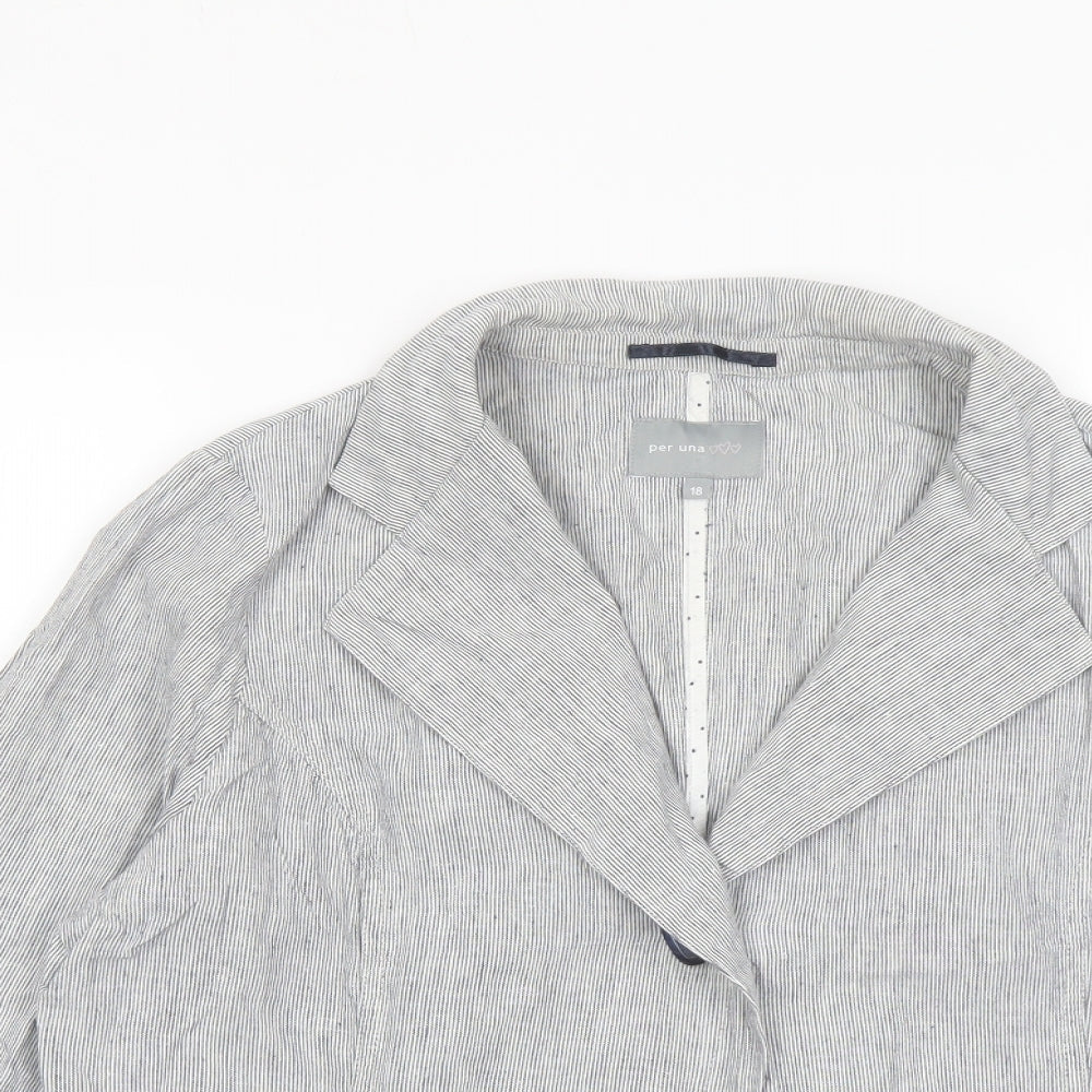Per Uba Womens Grey Striped Jacket Size 18 Button